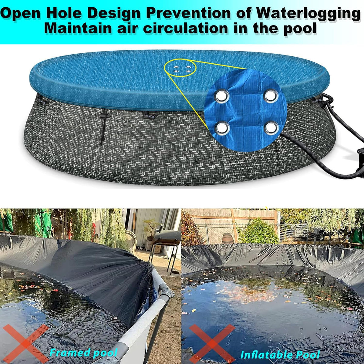 SIHAIAN Inflatable Above-Ground Pool Cover