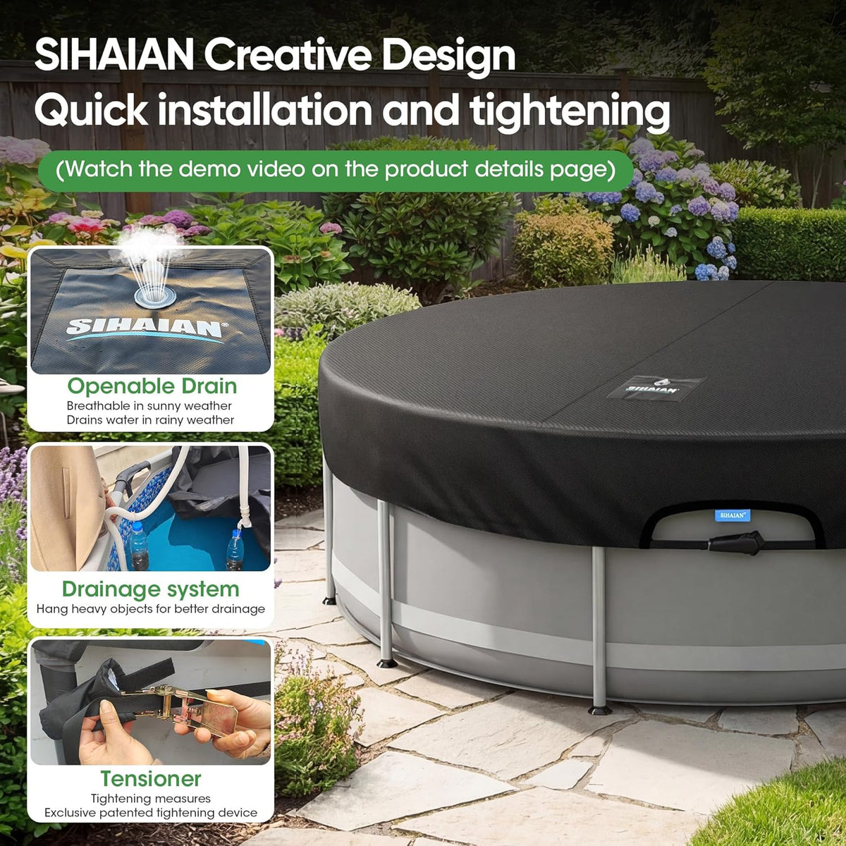SIHAIAN Round Pool Cover — Automatic Drain